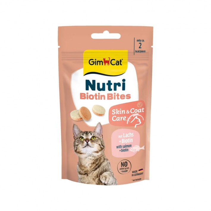 Вітаміни GimCat Nutri Biotin Bites для дорослих котів для покращення стану шкіри та шерсті з біотином, 40 г