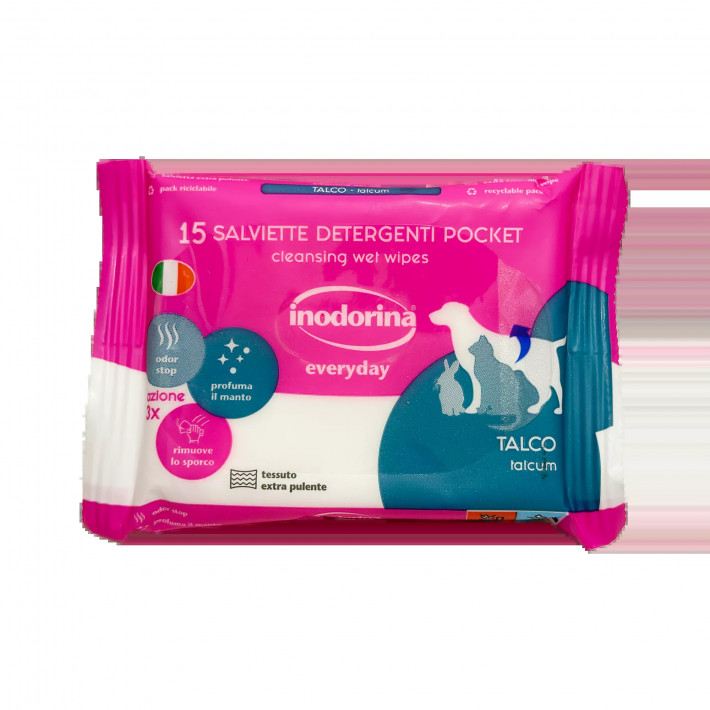 Влажные салфетки для животных Inodorina Everyday Talco с ароматом талька, 15 шт