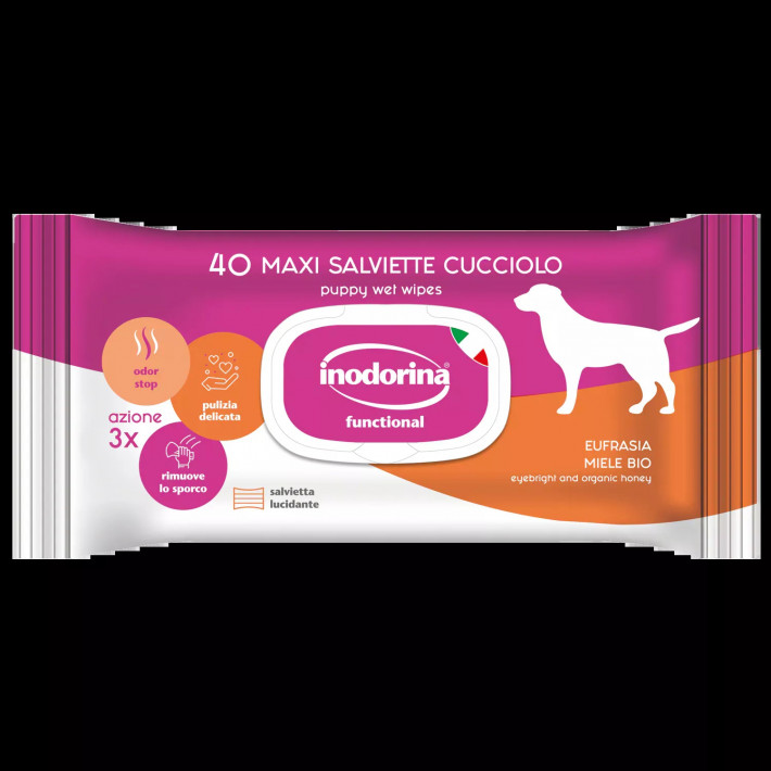 Влажные салфетки для щенков Inodorina Functional Eufrasia Miele Bio с медом и эуфразией, 40 шт