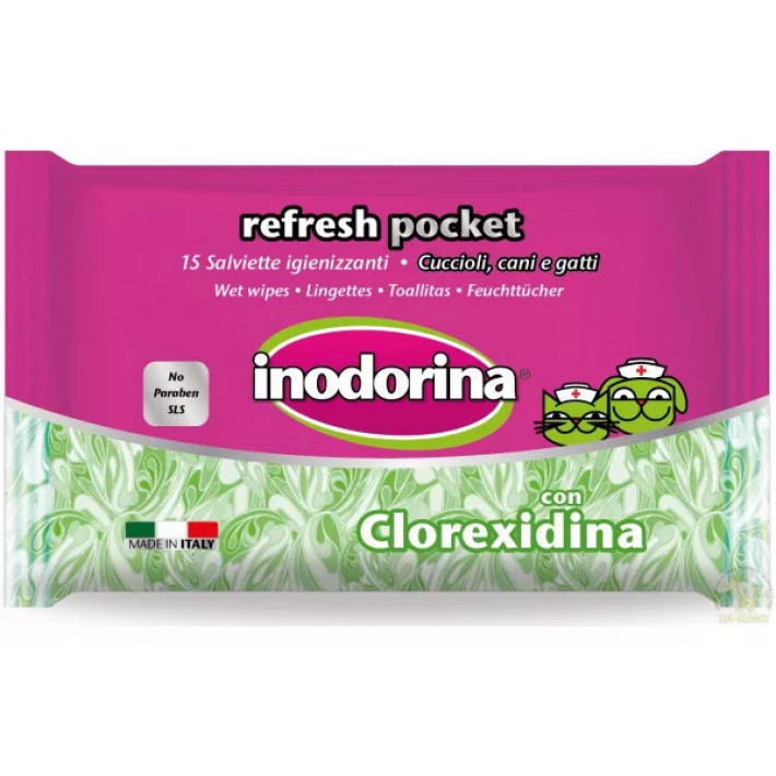 Влажные салфетки для кошек и собак Inodorina Everyday Clorexidina с хлоргексидином, 15 шт