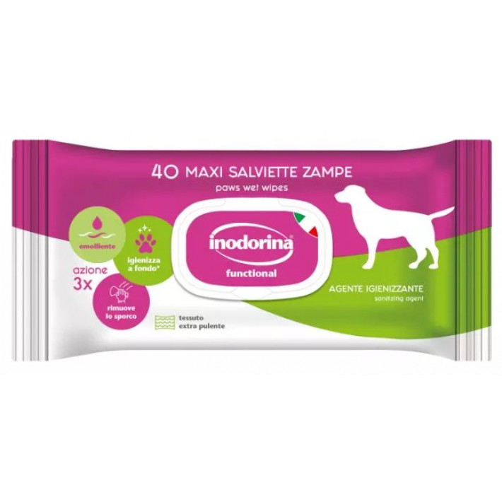 Влажные салфетки для очищения лап собак Inodorina Functional Paw Cleaning, 40 шт
