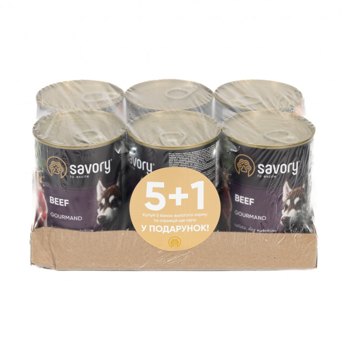 Набір 5+1 вологий корм Savory Dog Gourmand Beef паштет з яловичиною для собак