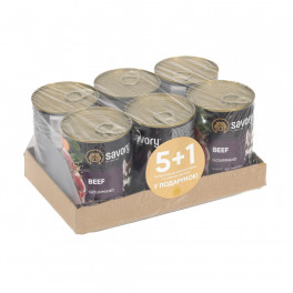 Набір 5+1 заводська упаковка Корм вологий Savory Dog Gourmand Beef паштет для дорослих собак усіх порід з яловичиною 400 г