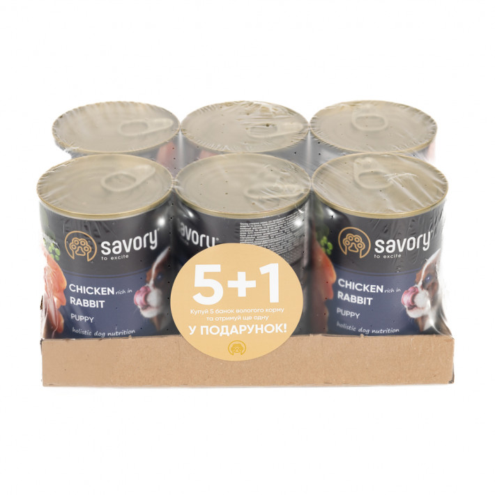 Набір 5+1 вологий корм Savory Dog Puppy Chicken & Rabbit для цуценят