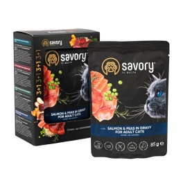 Набір паучів 3+1 Savory Adult Cat Salmon and Peas in Gravy для котів шматки в соусі з лососем та горохом 4х85 г - фото №2