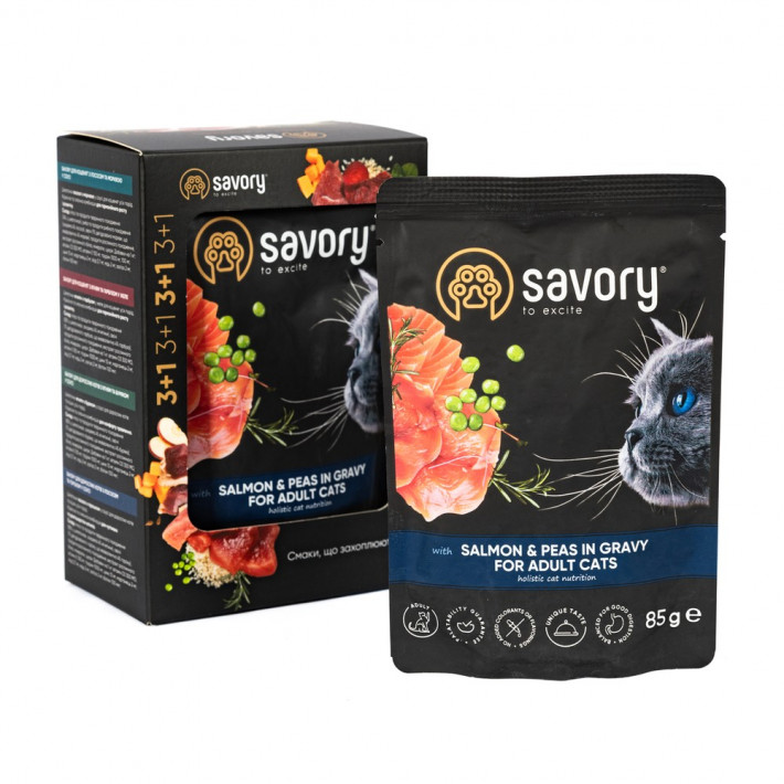 Набір паучів 3+1 Savory Adult Cat Salmon and Peas in Gravy для котів - фото №2