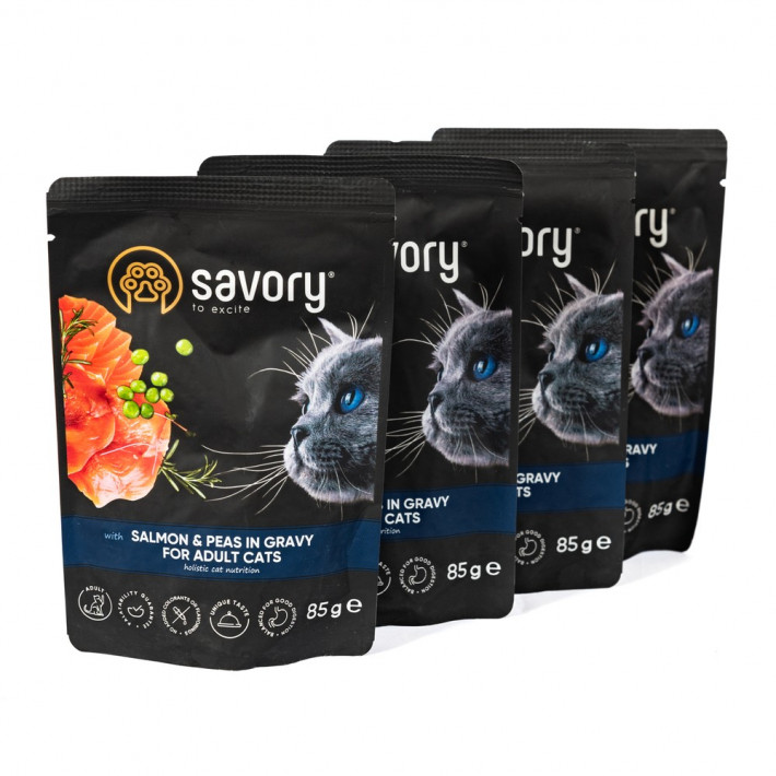 Набір паучів 3+1 Savory Adult Cat Salmon and Peas in Gravy для котів - фото №3
