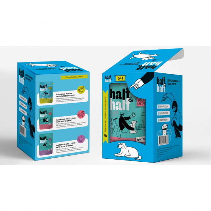 Набір вологих кормів Half&Half 5+1 для дорослих собак, яловичина в соусі - фото №3