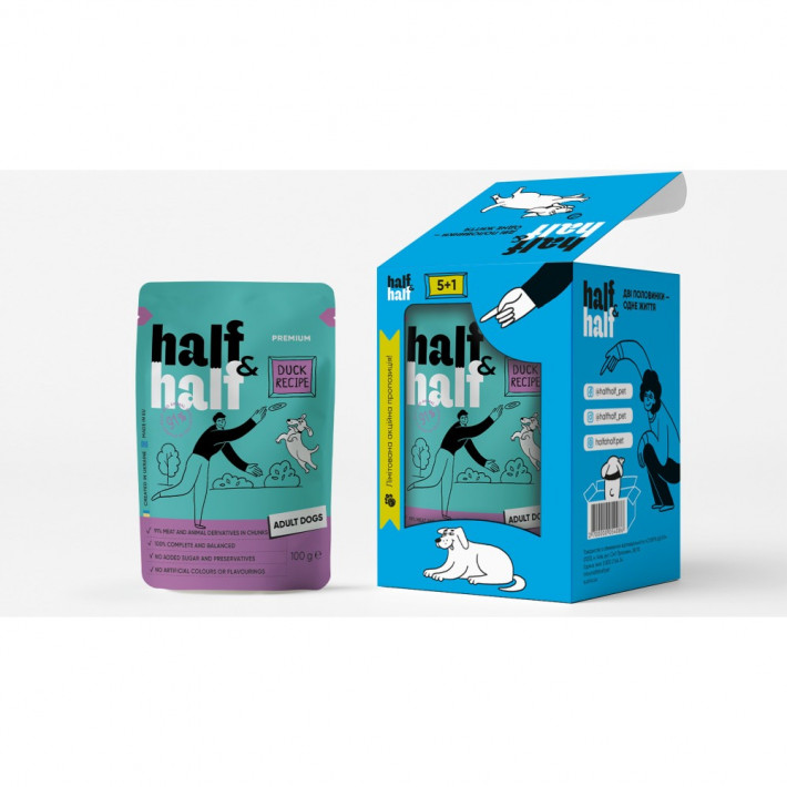 Набір вологих кормів Half&Half з качкою для дорослих собак (6х100 г)