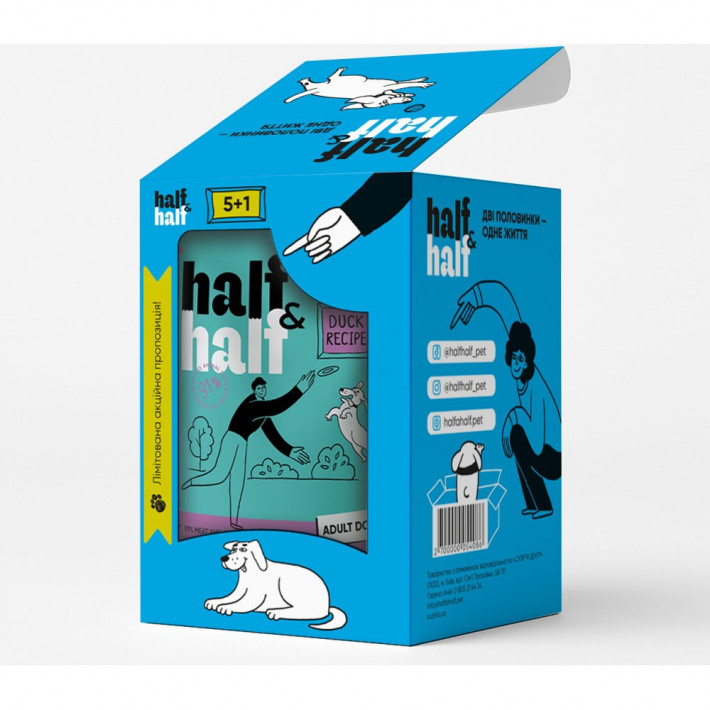 Набір вологих кормів Half&Half з качкою для дорослих собак (6х100 г) - фото №2