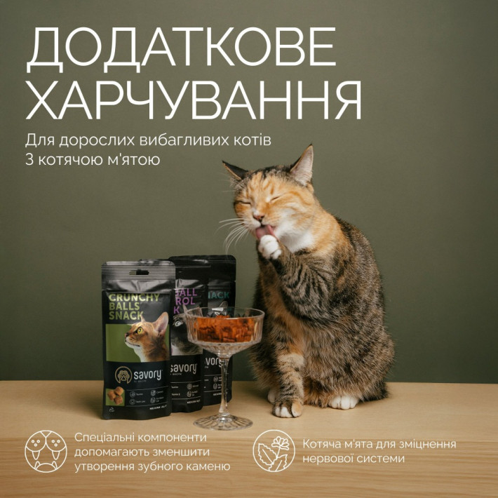 Хрумкі ласощі Savory Cats Snacks Crunchy Balls з котячою м'ятою для котів, 60 г - фото №3