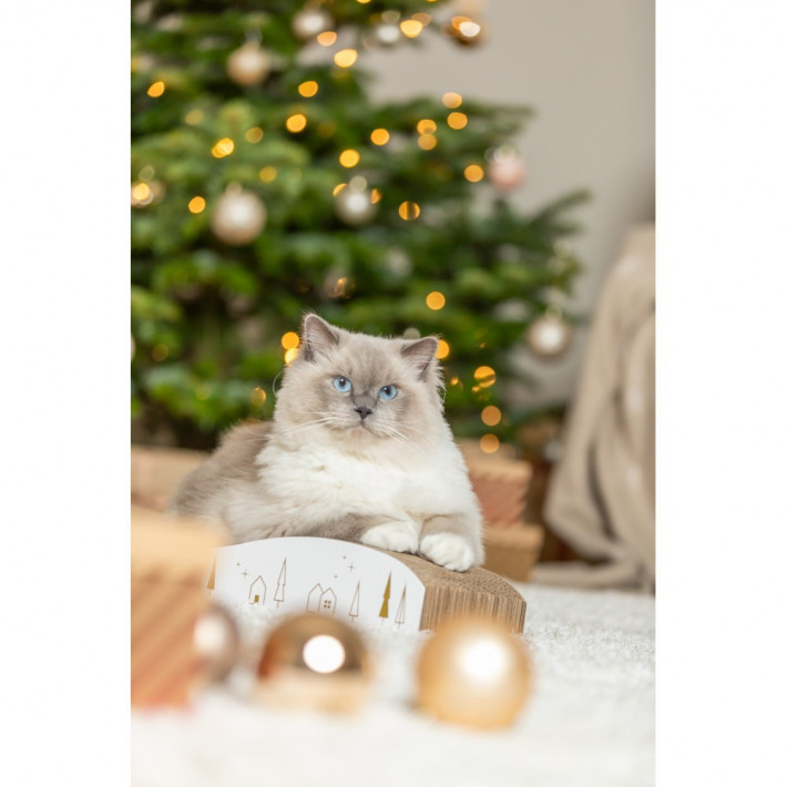 Кігтеточка-хвиля Trixie для котів Різдвяна картонна біло-золота - фото №9