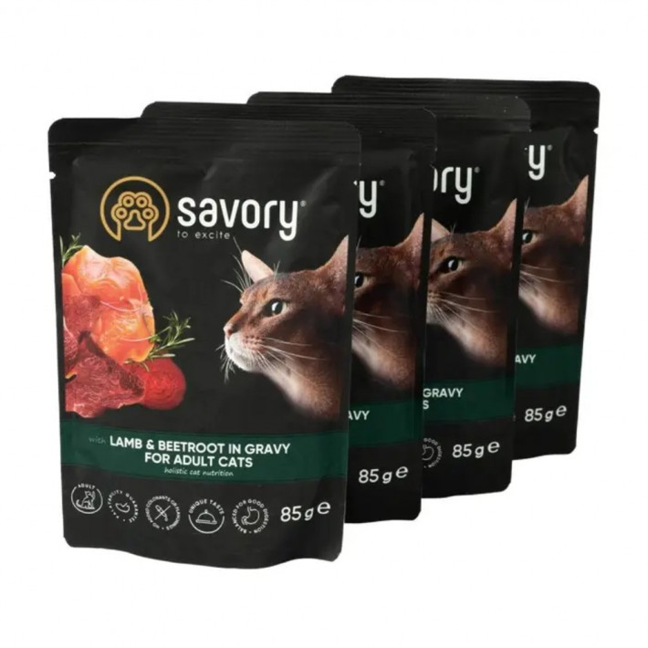 Набір вологих кормів Savory Adult Cats with Lamb and Beetroot in Gravy 3+1 для котів - фото №3