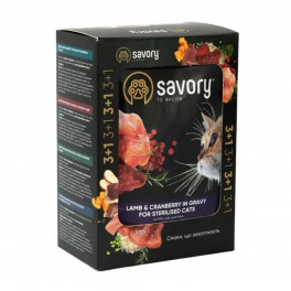 Набір паучів для стерилізованих котів ягня з журавлиною Savory 3+1