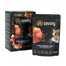 Набір паучів для стерилізованих котів ягня з журавлиною Savory 3+1