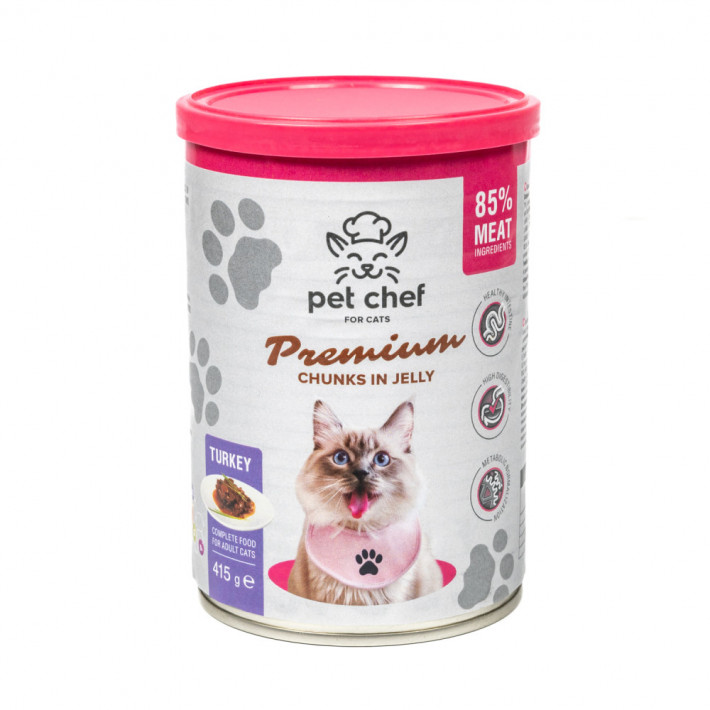 Вологий корм для котів Pet Chef з індичкою в желе, 415 г