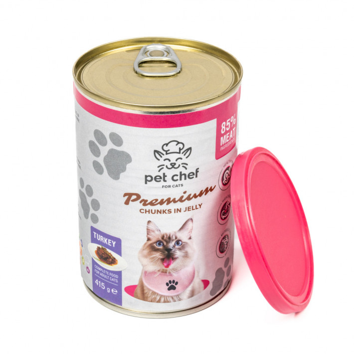 Вологий корм для котів Pet Chef з індичкою в желе, 415 г - фото №3