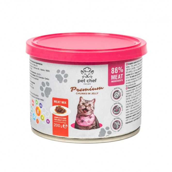 Влажный корм для кошек Pet Chef кусочки в желе Мясной микс 200 г