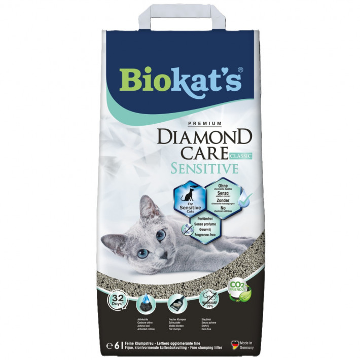 Бентонитовый наполнитель Biokat's Diamond Care Sensitive Classic для кошек, 6л
