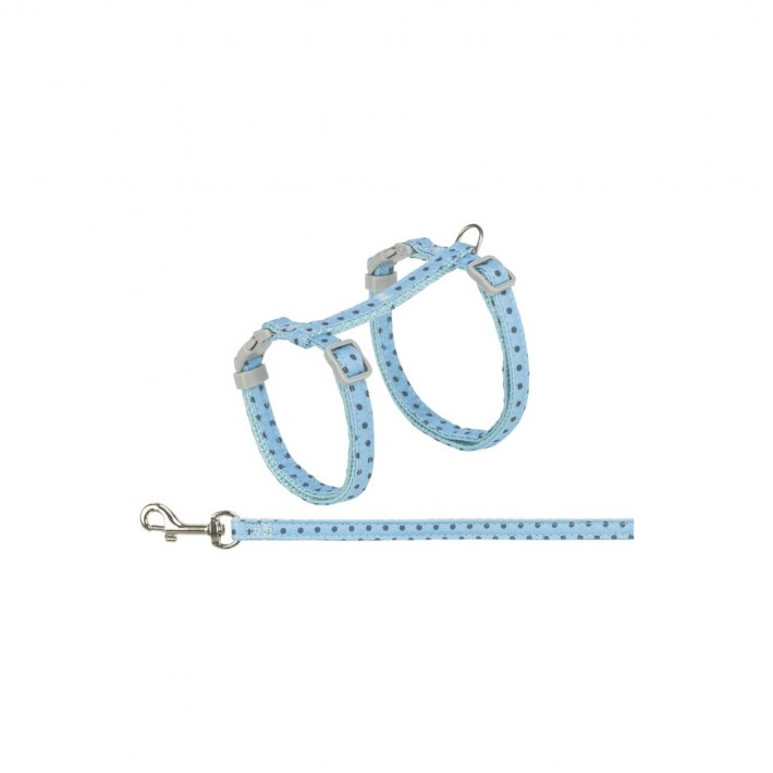 Шлейка с поводком Trixie для кошек, нейлон, голубой горошек 28-45 см