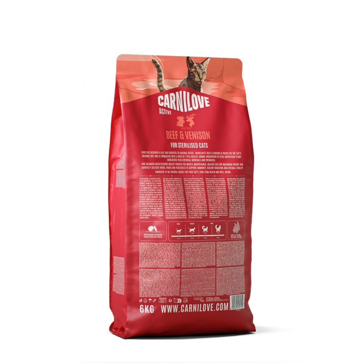 Сухой корм для стерилизованных кошек Carnilove Active Beef & Venison Sterilised, говядина и оленина, 6 кг - фото №2
