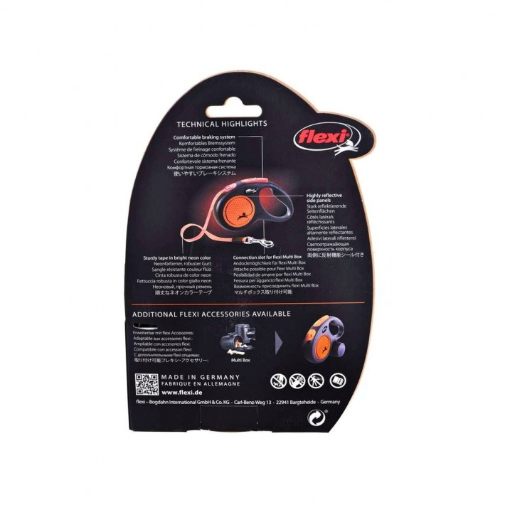 Повідець-рулетка Flexi New Neon стрічка оранжева S 5 м/15 кг - фото №6