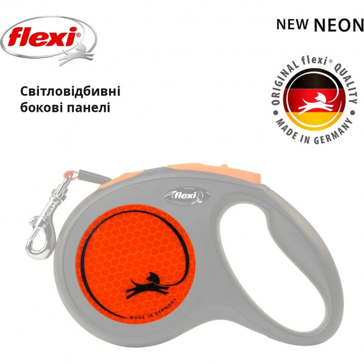 Повідець-рулетка Flexi New Neon стрічка оранжева розмір M 5 м / 25 кг - фото №2