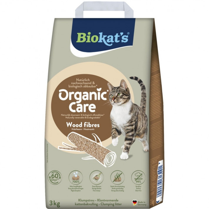 Древесный наполнитель для кошек Biokat's Organic Care, 8л/3кг