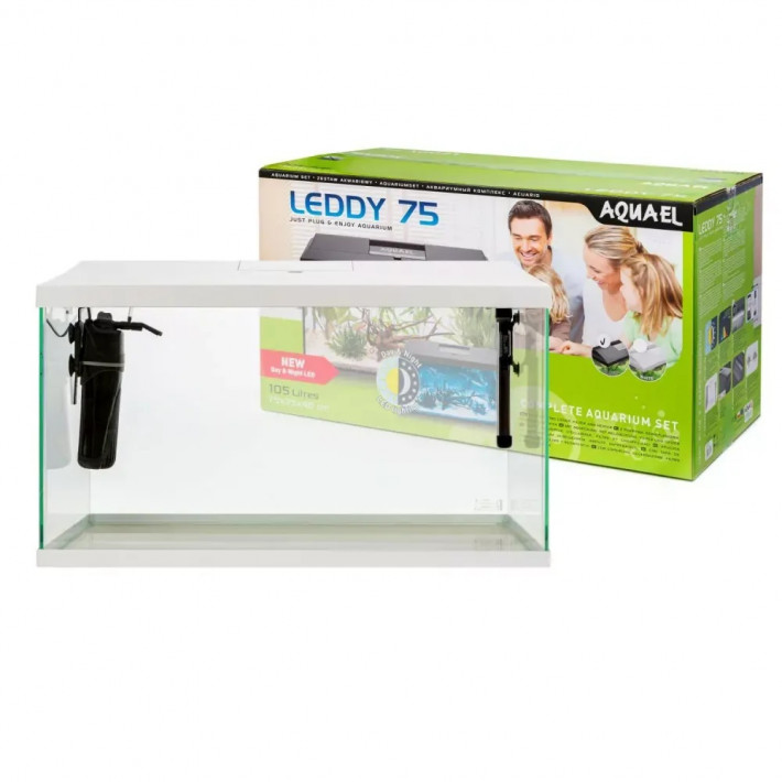 Аквариумный набор Aquael Leddy Plus 75 D&N 2.0 белый с освещением, фильтром и нагревателем