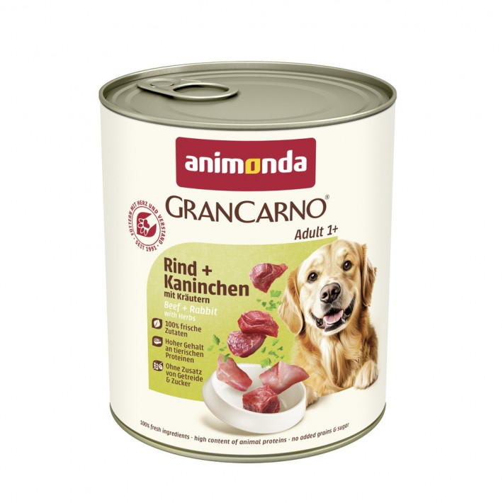 Вологий корм для дорослих собак Animonda GranCarno Adult Beef Rabbit with Herbs з яловичиною, кроликом та травами, 800 г