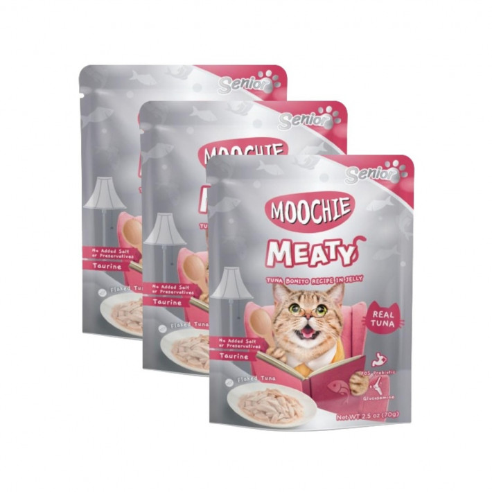 Влажный корм для кошек старше 7 лет Moochie Meaty с тунцом в желе, 70 г - фото №4