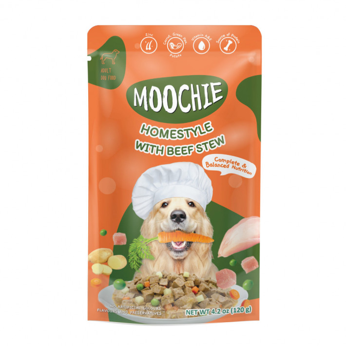 Влажный корм для собак Moochie Homestyle с тушеной говядиной, 120г
