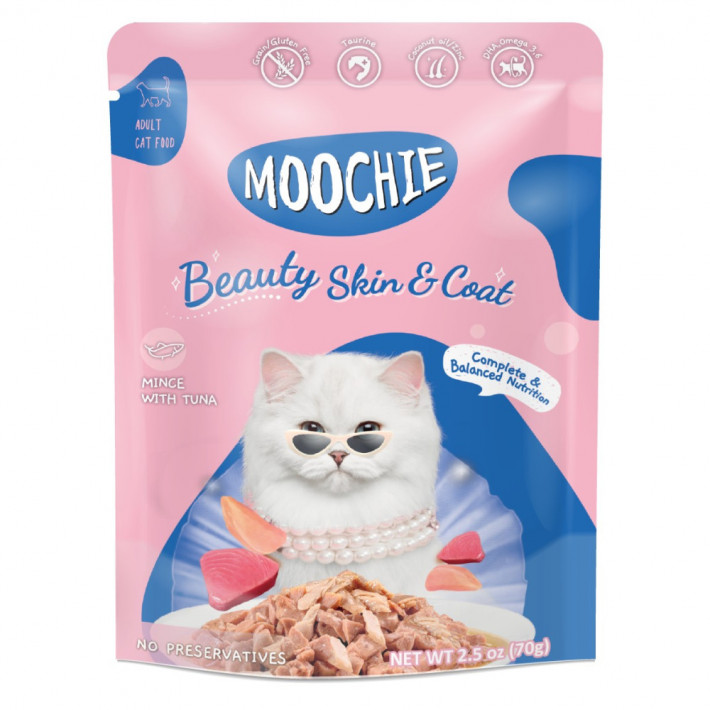 Влажный корм для кошек Moochie Seafood Beauty Skin and Coat фарш с тунцом, 70г