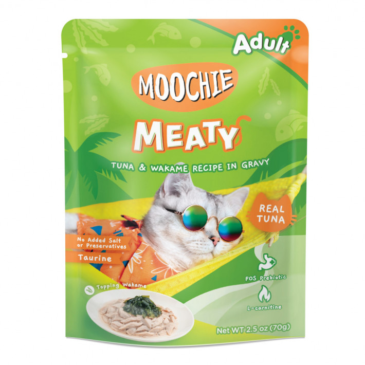 Влажный корм для кошек Moochie Meaty с тунцом и вакаме в соусе, 70г