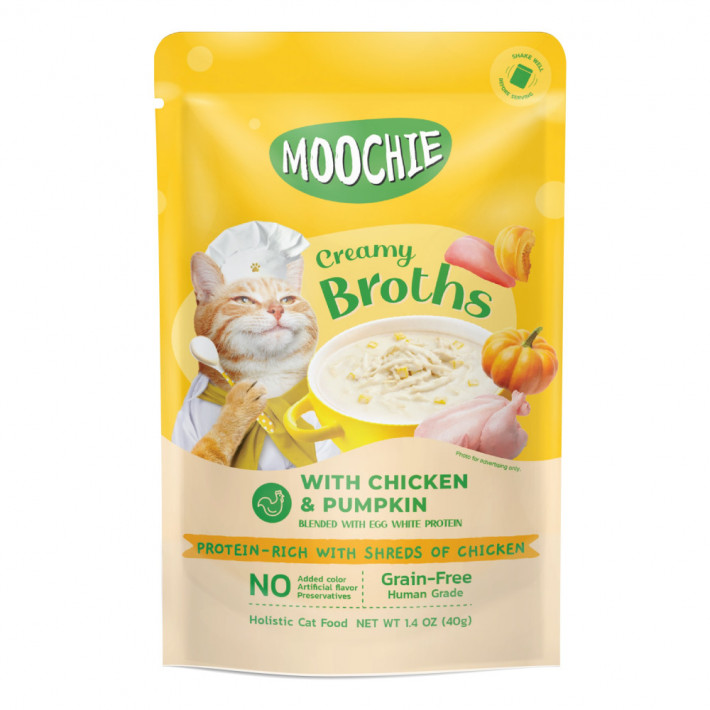 Влажный корм Moochie Creamy Broth с курицей и тыквой для кошек, 40г