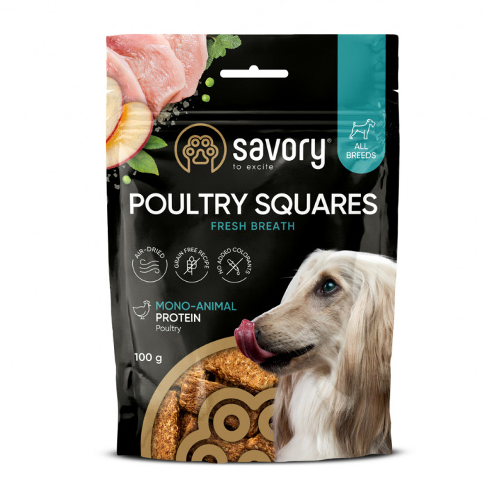Монопротеїнові ласощі для собак Savory Monoprotein Squares Fresh Breathe Poultry для свіжого подиху