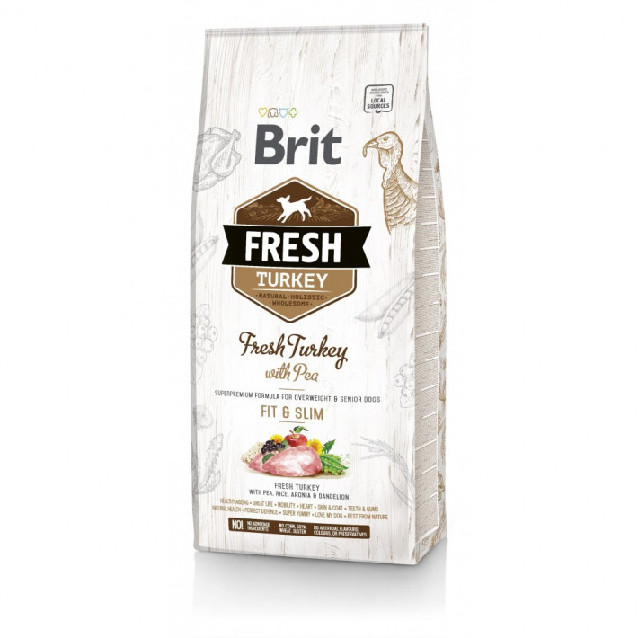 Сухий корм Brit Fresh Turkey/Pea Fit and Slim для собак похилого віку та із зайвою вагою, індичка та горох, 12 кг
