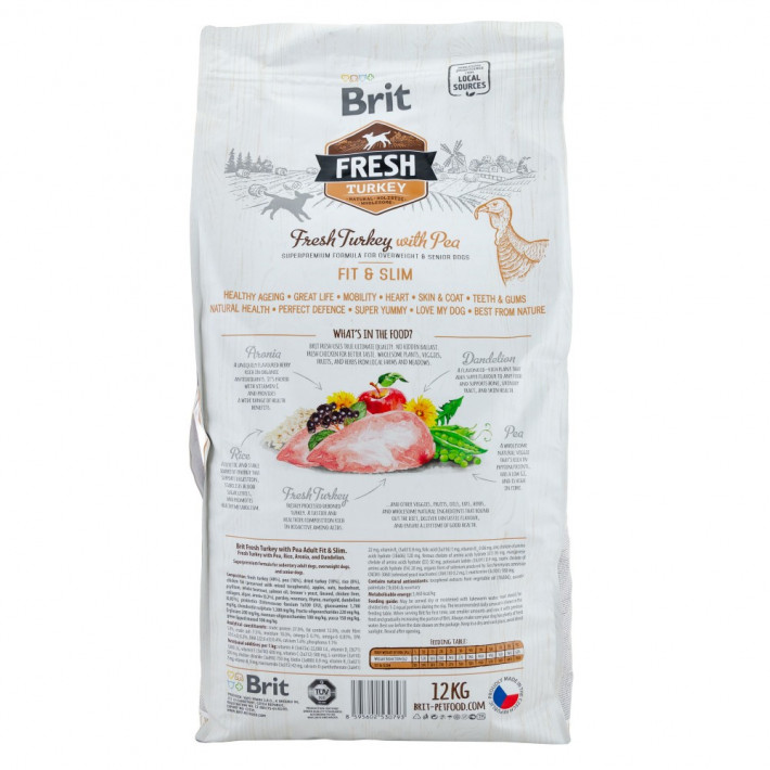 Сухий корм Brit Fresh Turkey/Pea Fit and Slim для собак похилого віку та із зайвою вагою, індичка та горох, 12 кг - фото №3
