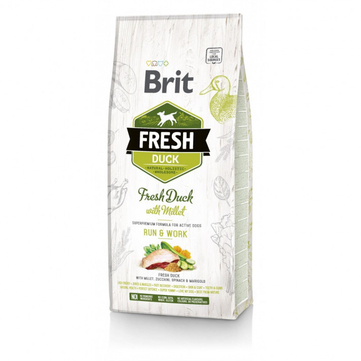 Сухой корм Brit Fresh Duck/Millet Active Run and Work для активных собак с уткой и пшеном, 12 кг