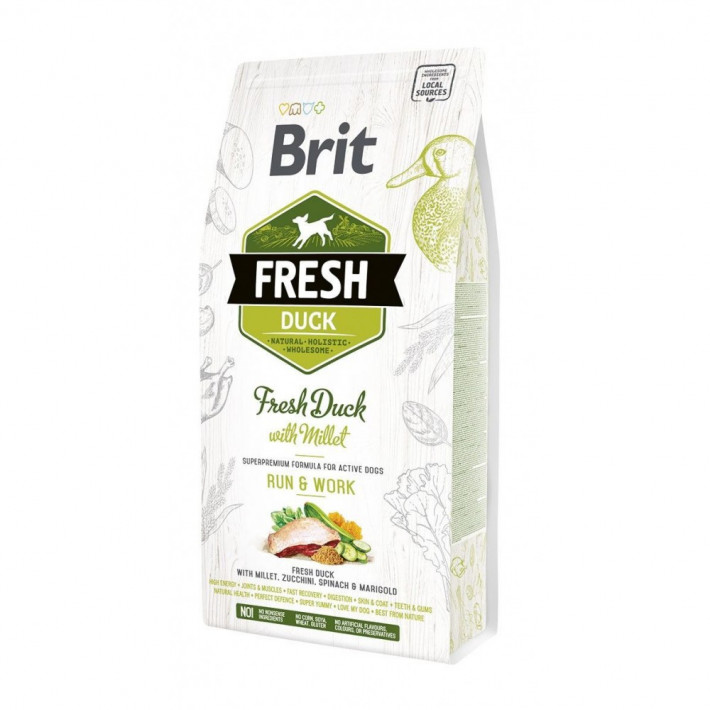 Сухой корм Brit Fresh Duck/Millet Active Run and Work для активных взрослых собак, утка и просо, 2,5 кг
