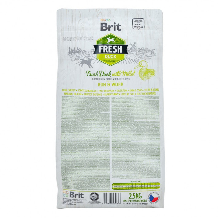 Сухой корм Brit Fresh Duck/Millet Active Run and Work для активных взрослых собак, утка и просо, 2,5 кг - фото №3