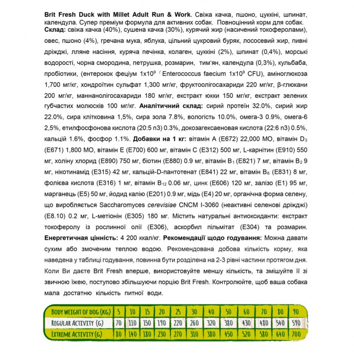 Сухой корм Brit Fresh Duck/Millet Active Run and Work для активных взрослых собак, утка и просо, 2,5 кг - фото №4