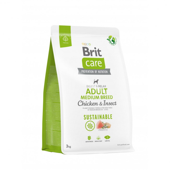 Сухой корм Brit Care Dog Sustainable Adult Medium Breed для собак средних пород с курицей и насекомыми, 3 кг