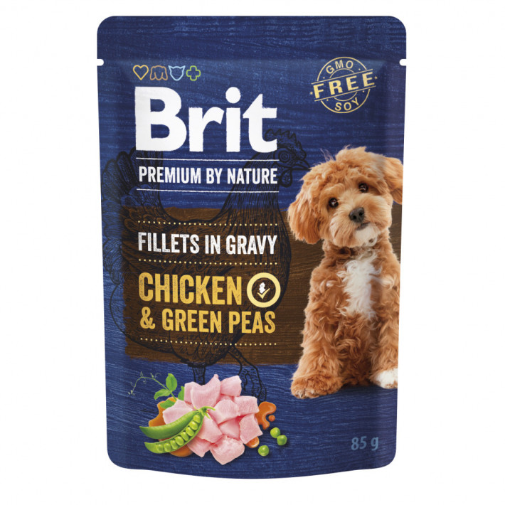 Влажный корм Brit Premium Fillets in Gravy с курицей и зеленым горошком для собак