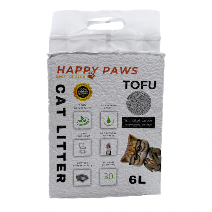 Наполнитель тофу HAPPY PAWS для кошачьих туалетов с активированным углем 6л/2,6кг - фото №7