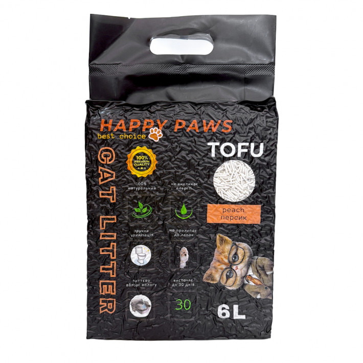 Наполнитель тофу HAPPY PAWS для кошачьих туалетов с ароматом персика, 6л/2,6кг - фото №2
