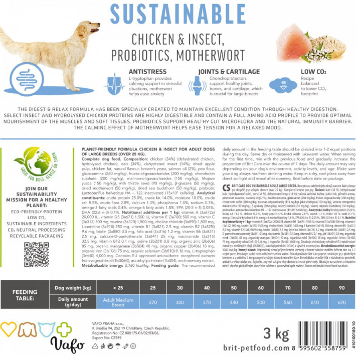 Корм сухий Brit Care Dog Sustainable Adult Large Breed для дорослих собак великих порід з куркою та комахами 3 кг - фото №7