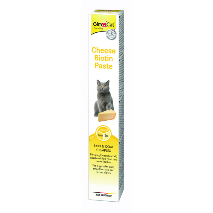 Паста GimCat Cheese Biotin для здоровья шерсти кошек, 100 г