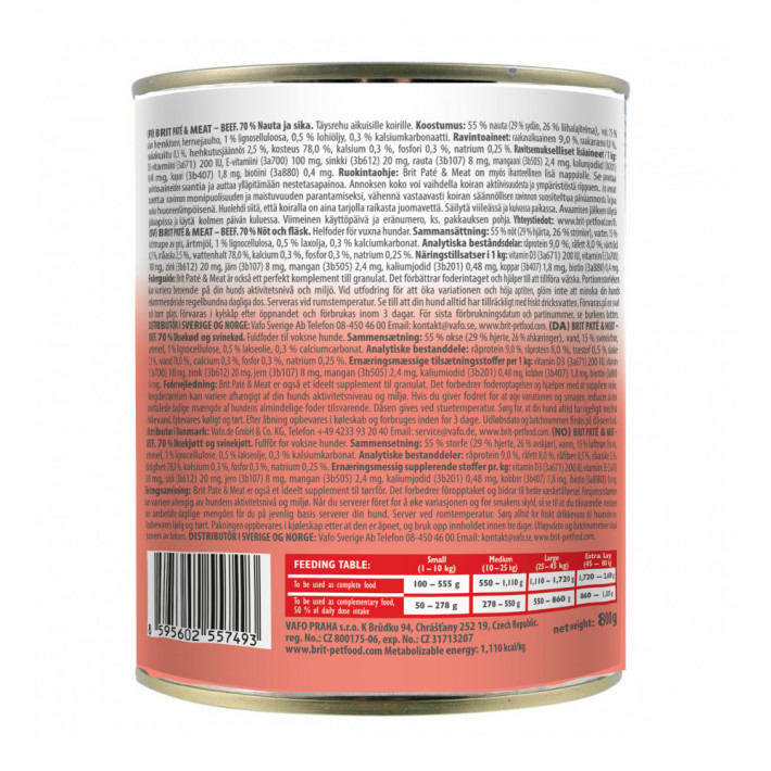 Корм влажный Brit Paté and Meat Beef говядина для собак, 800 г - фото №3