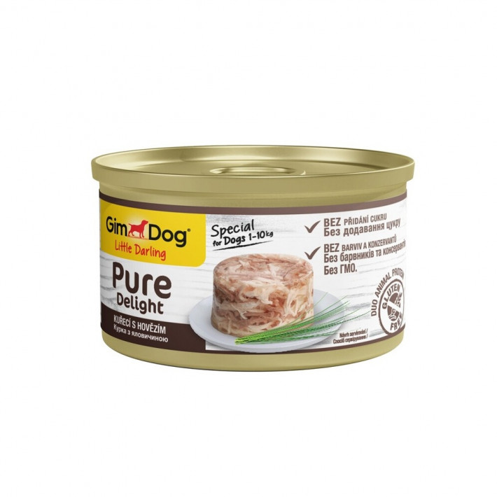 Влажный корм GimDog Pure Delight для собак миниатюрных пород с курицей и говядиной, 85 г